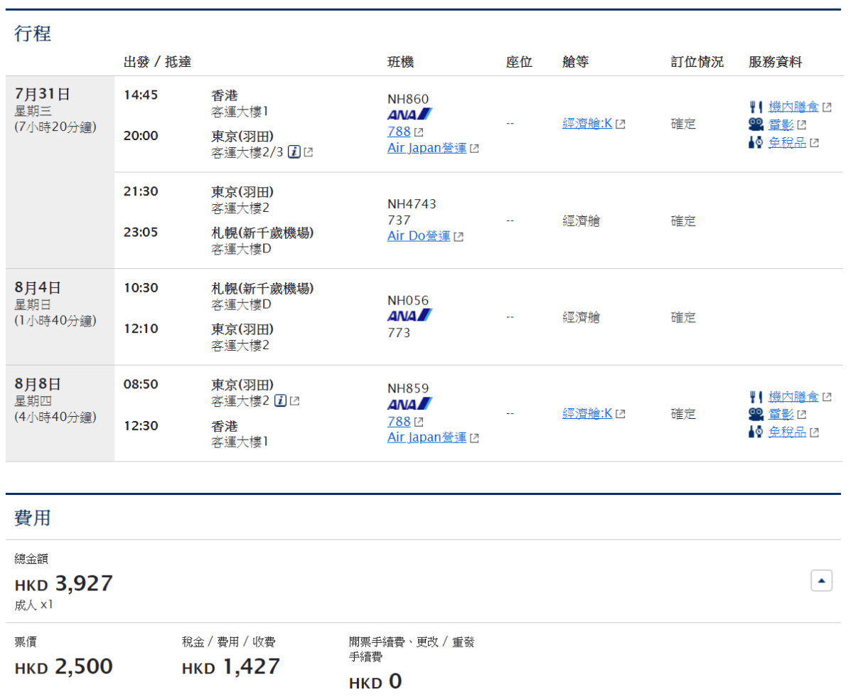 連稅3千8！ana暑假旺季飛東京！可”免費”加多兩程國內航段！包2件各23kg寄艙行李！香港飛東京羽田來回連稅只需3823起、札幌3899起 Ana全日空 優惠至6月25日 3030